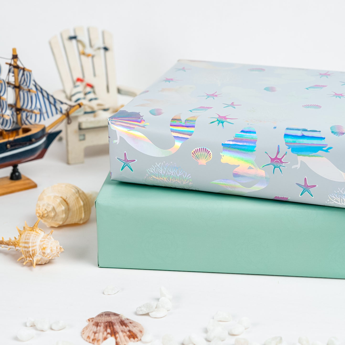 Sea Mermaid Holographic Foil Wrapping Paper with Blue Color Packing Paper Supply Wrapaholic