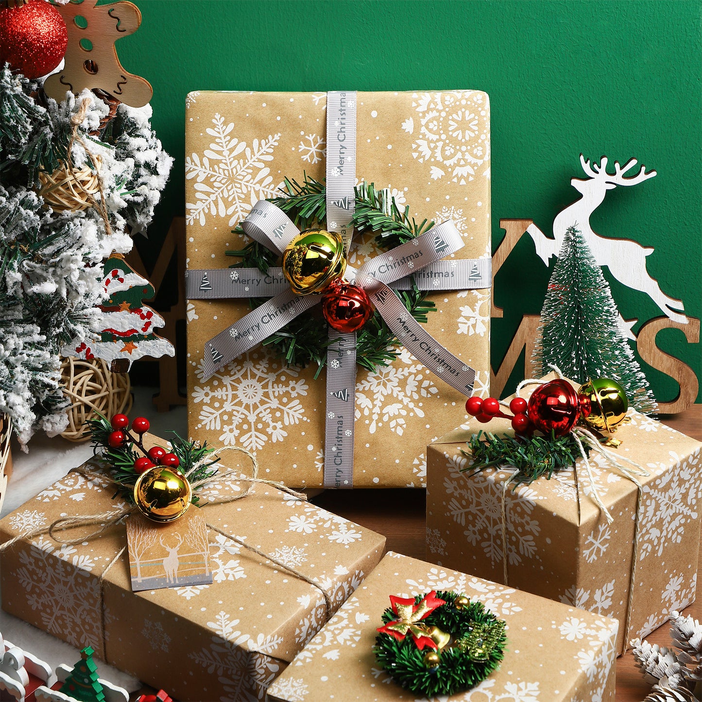 Snow Flake Christmas Kraft Wrapping Paper Roll RUSPEPA Wholesale Ream
