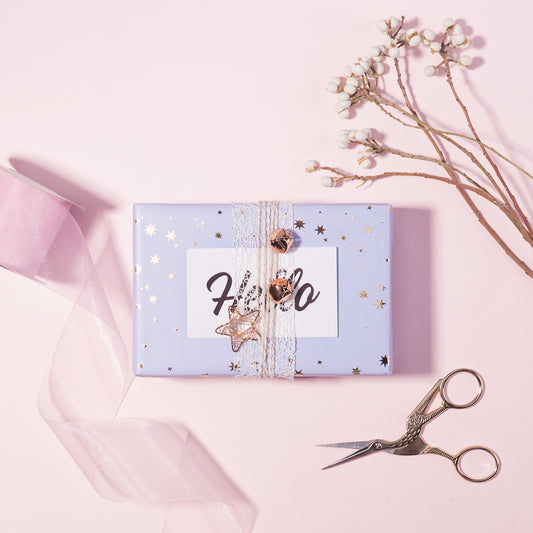 Starry Light Pink Silver Stamp Wrapping Paper wtih Cut Line Packing Paper Supply Wrapaholic