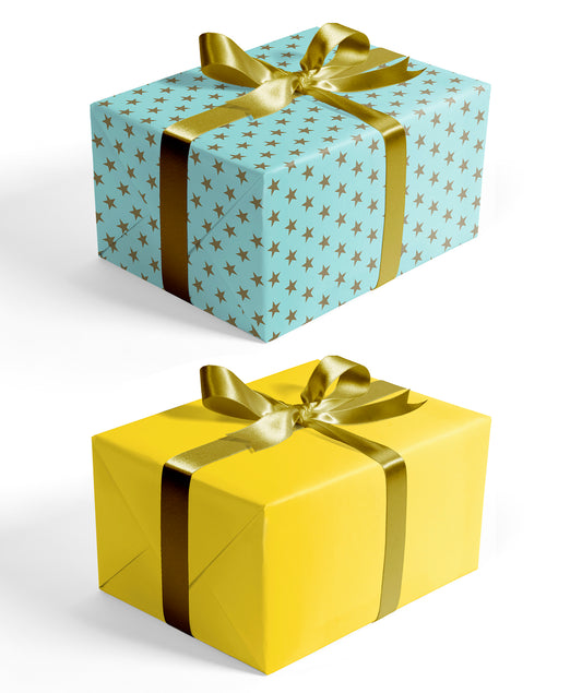 Stars Mint Boy's Birthday Wrapping Paper wtih Yellow Color Packing Paper Supply Wrapaholic