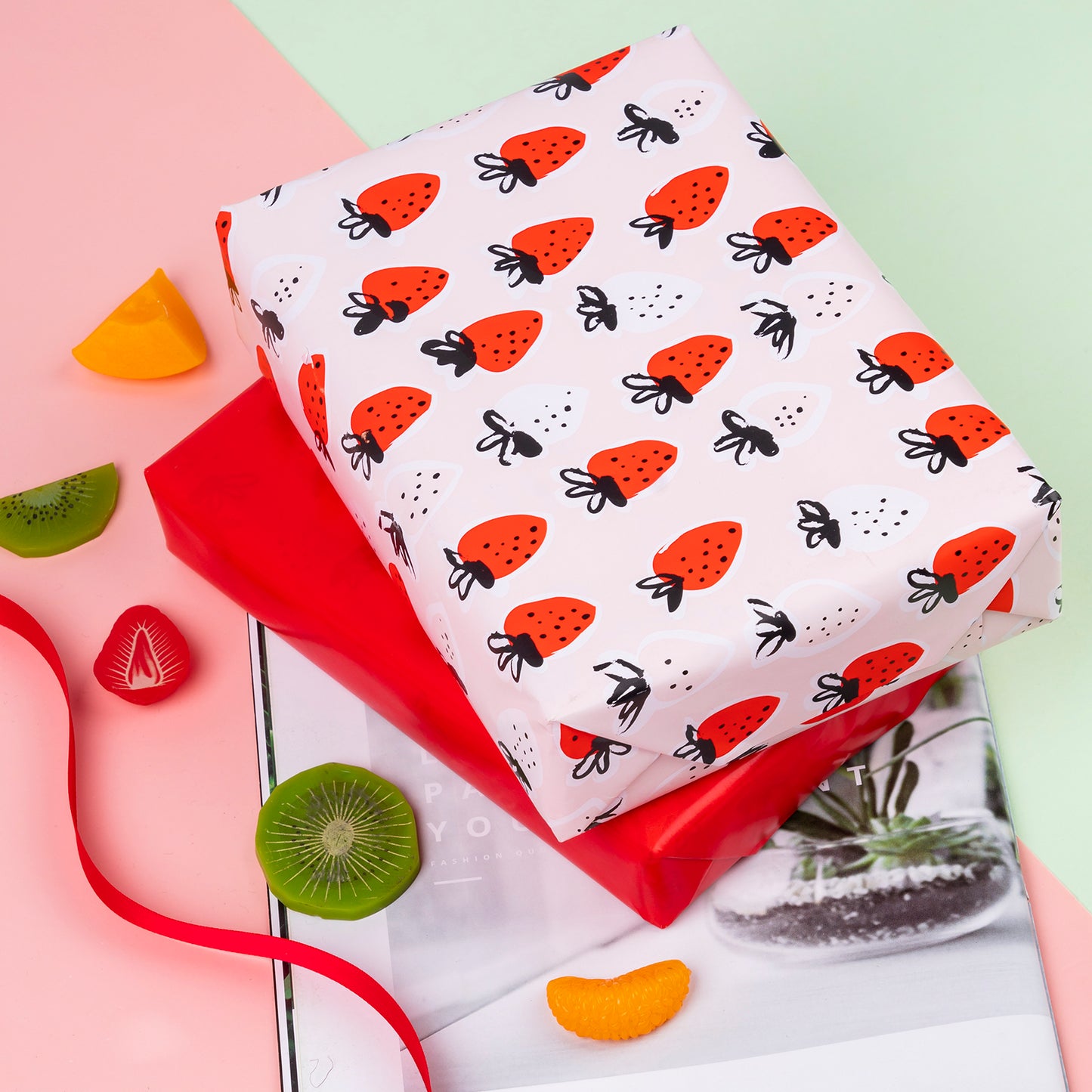 Sweet Strawberry Wrapping Paper with Red Color Jumnbo Roll Wholesale Wrapaholic