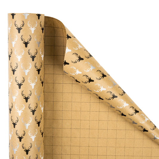Three Color Dear Head Christmas Kraft Wrapping Paper Roll RUSPEPA Wholesale Ream