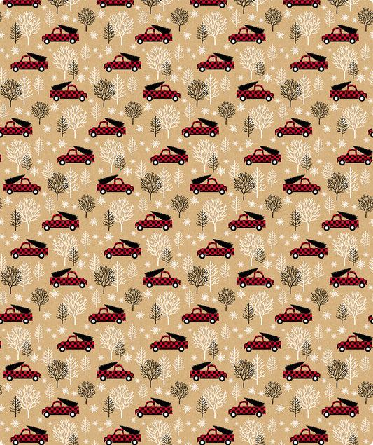 Tree Farm Car with Buffalo Grid Christmas Kraft Wrapping Paper Roll RUSPEPA Wholesale Ream