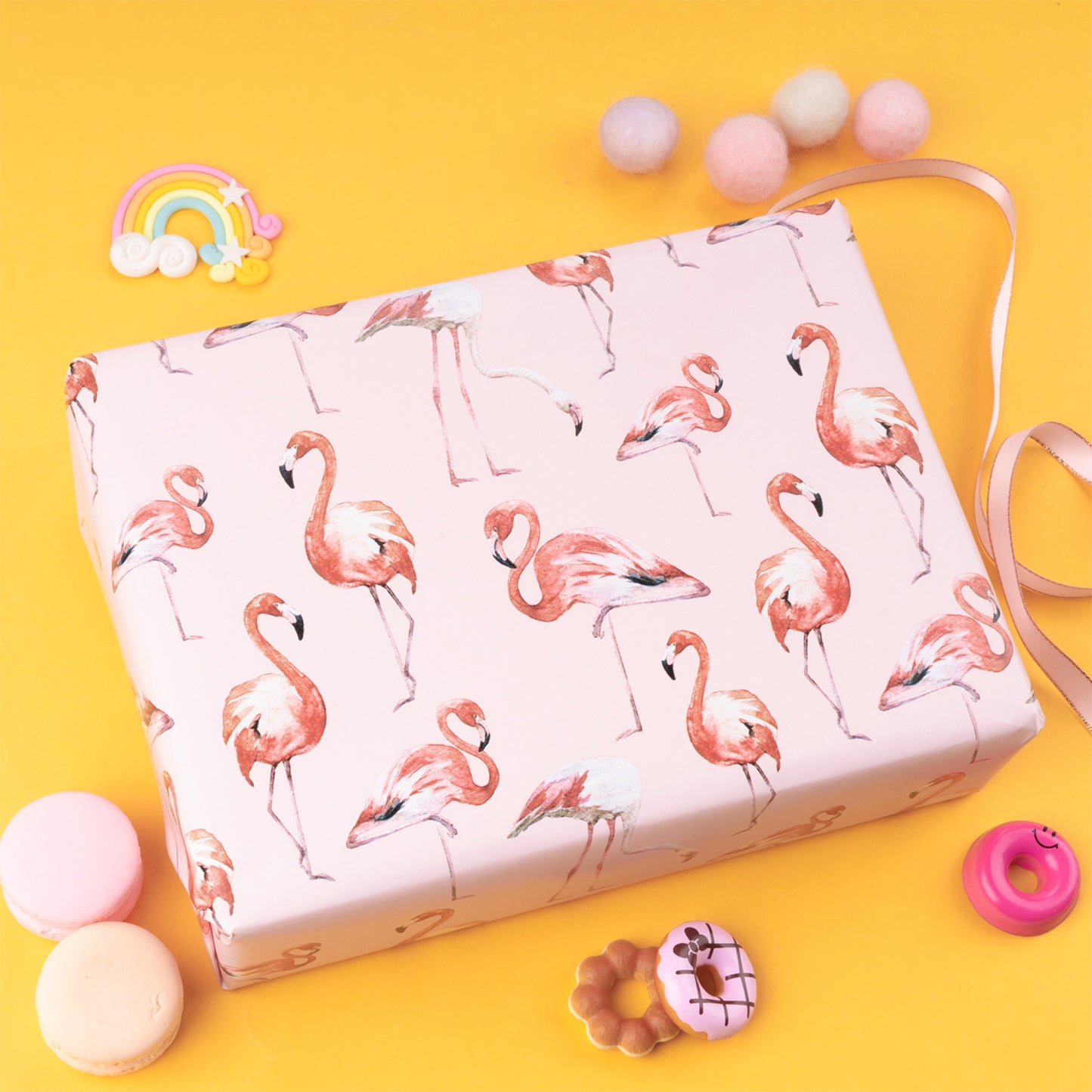Watercolor Pink Flamingo Wrapping Paper with Pink Polka Dot Jumbo Roll Wholesale Wrapaholic
