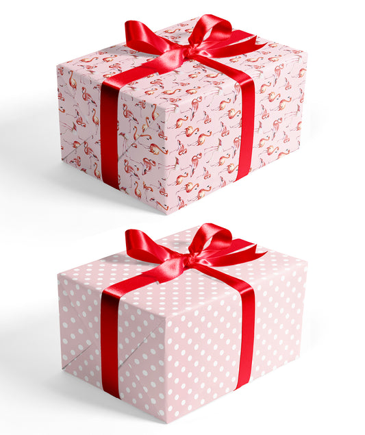 Watercolor Pink Flamingo Wrapping Paper with Pink Polka Dot Jumbo Roll Wholesale Wrapaholic
