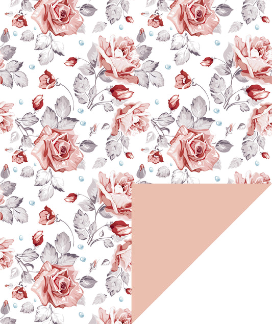 Watercolor Pink Rose Wrapping Paper with Peach Color Jumbo Roll Wholesale Wrapaholic