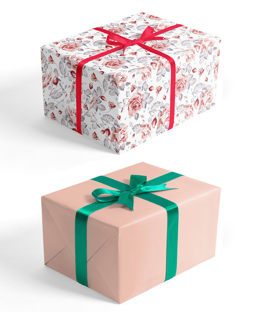 Watercolor Pink Rose Wrapping Paper with Peach Color Jumbo Roll Wholesale Wrapaholic