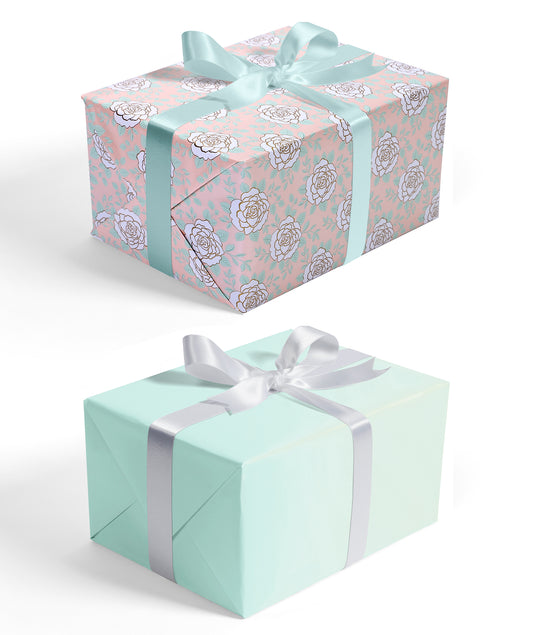 Wedding Rose Glossy Wrapping Paper with Mint Color Packing Paper Supply Wrapaholic