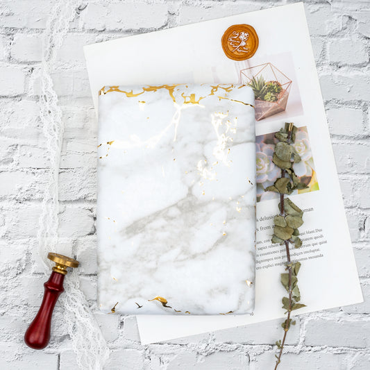 White & Gold Marble Hot Stamping Wrapping Paper with Cut Lines Jumbo Roll Wholesale