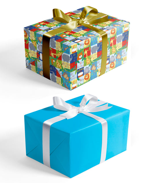 Wild Animal Print Wrapping Paper with Blue Color Packing Paper Supply Wrapaholic