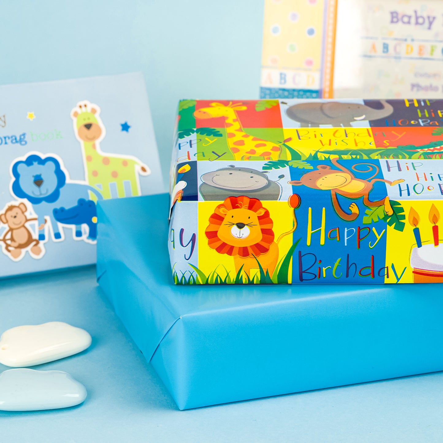 Wild Animal Print Wrapping Paper with Blue Color Packing Paper Supply Wrapaholic