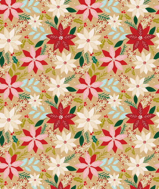 Xmas Poinsettia Christmas Kraft Wrapping Paper Roll RUSPEPA Wholesale Ream