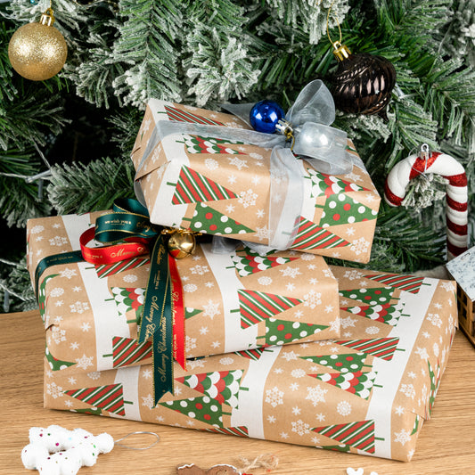 Xmas Tree Christmas Kraft Wrapping Paper Roll RUSPEPA Wholesale Ream