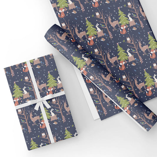 Jungle Dark Blue Flat Wrapping Paper Sheet Wholesale Wraphaholic