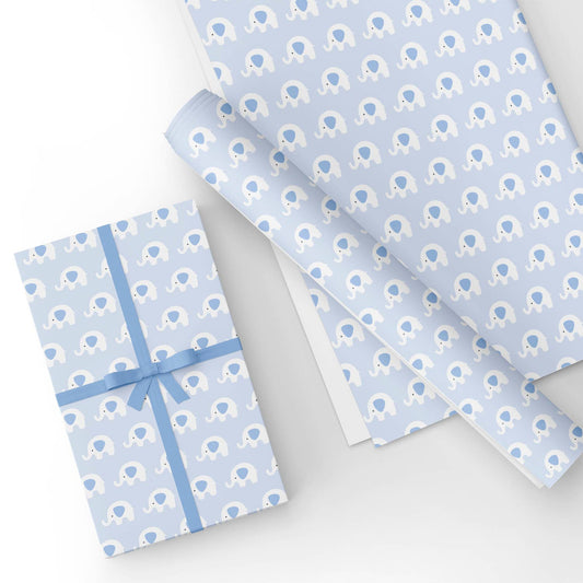 Baby Boy Elephant Light Blue Flat Wrapping Paper Sheet Wholesale Wraphaholic