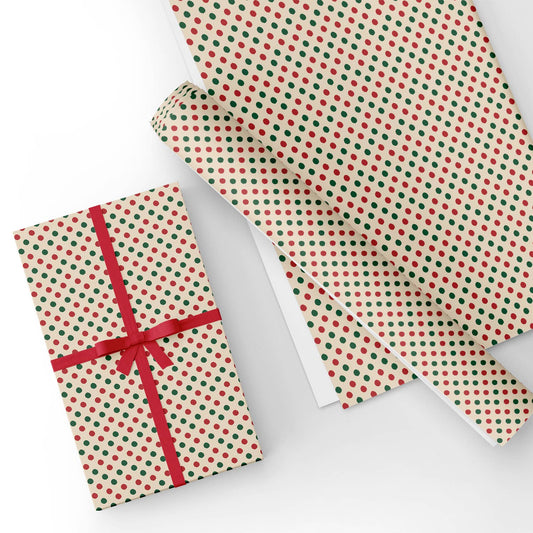 Polka Dot Red Green Flat Wrapping Paper Sheet Wholesale Wraphaholic
