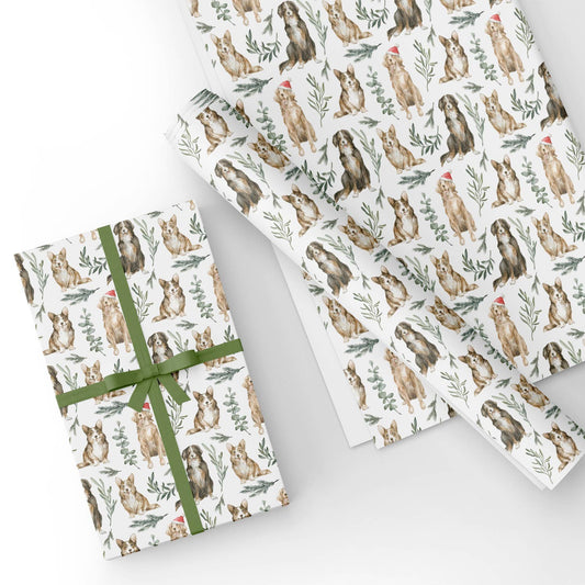 Watercolor Christmas Puppy Flat Wrapping Paper Sheet Wholesale Wraphaholic