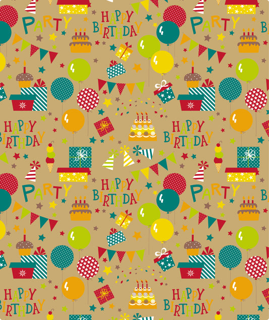 Birthday Balloon Party Kraft Wrapping Paper Recycled RUSPEPA