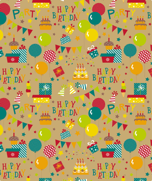 Birthday Balloon Party Kraft Wrapping Paper Recycled RUSPEPA