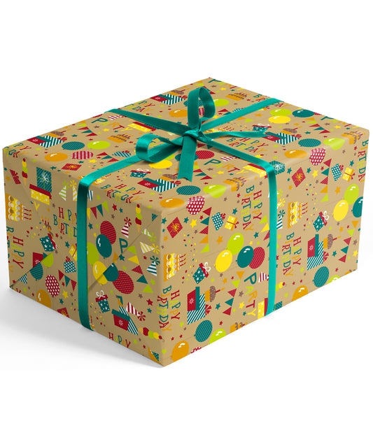 Birthday Balloon Party Kraft Wrapping Paper Recycled RUSPEPA