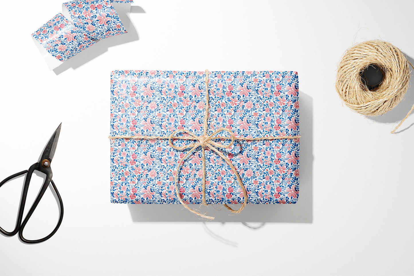 Blue Floral Flat Wrapping Paper Sheet Wholesale Wraphaholic