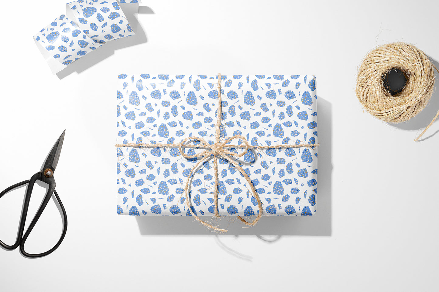 Blue Terrazzo Flat Wrapping Paper Sheet Wholesale Wraphaholic