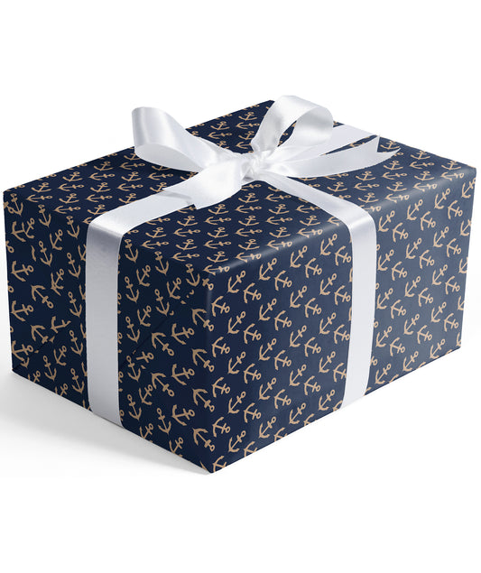 Boat Anchor Navy Blue Eco-Friendly Wrapping Paper Recycled RUSPEPA