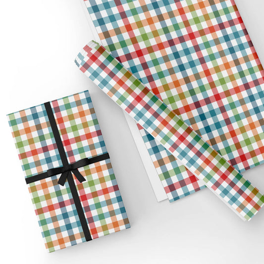 Buffalo Check Blue Orange Flat Wrapping Paper Sheet Wholesale Wraphaholic