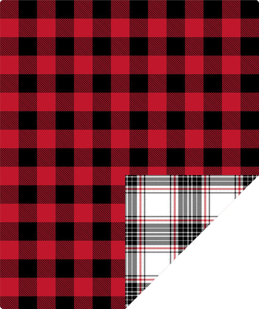 Check Pattern Wrapping Paper Roll with Black and Light Pink Buffalo Grid on Reverse Wholesale Wrapholic