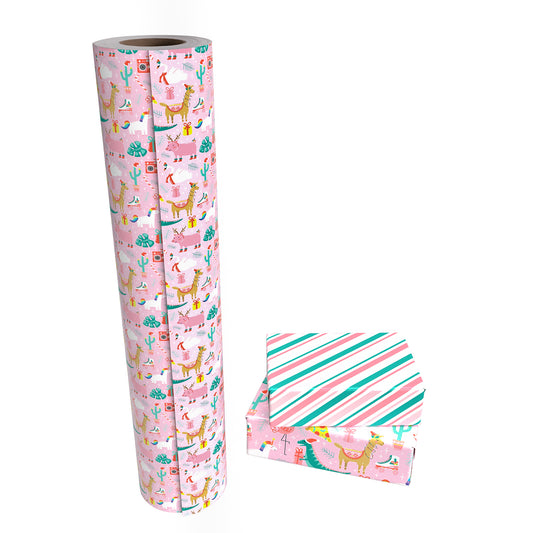 Christmas Funny Animals Wrapping Paper Roll with Red and Green Diagonal Stripes on Reverse Wholesale Wrapholic
