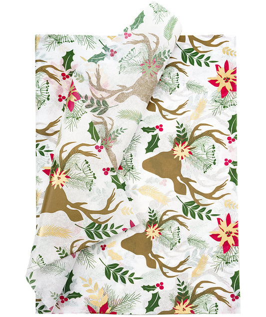 Christmas Reindeer & Flowers Tissue Paper 20" x 30" Bulk Wholesale Wrapaholic
