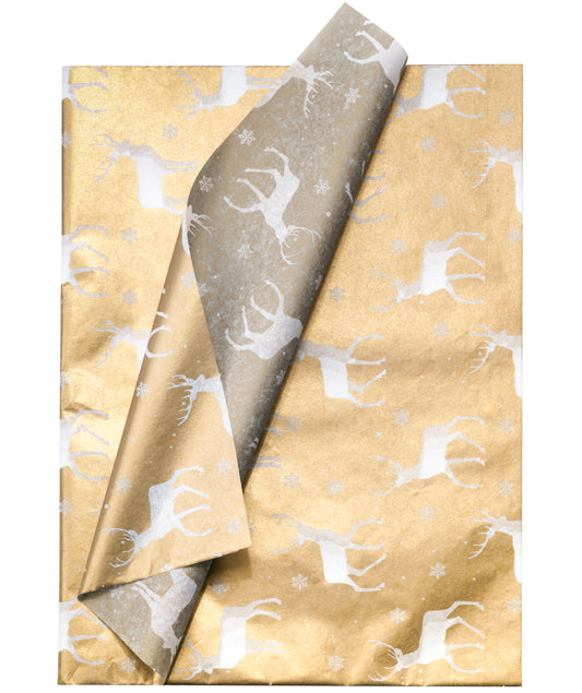 Christmas Reindeer Gold Tissue Paper 20" x 30" Bulk Wholesale Wrapaholic