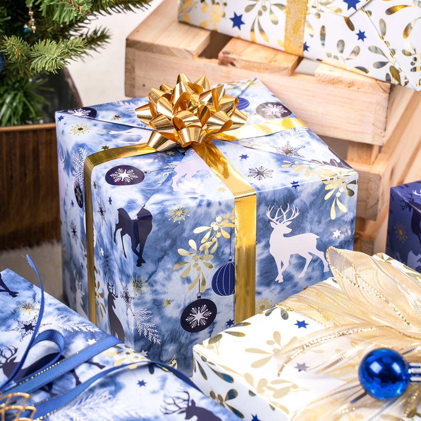 Cool T one Forest Navy Deer Foil Wrapping Paper Roll Wholesale Wrapholic