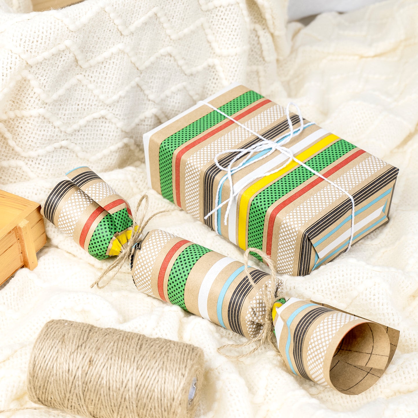 Cool Tone Horizontal Stripe Eco-friendly Kraft Wrapping Paper Recycled RUSPEPA