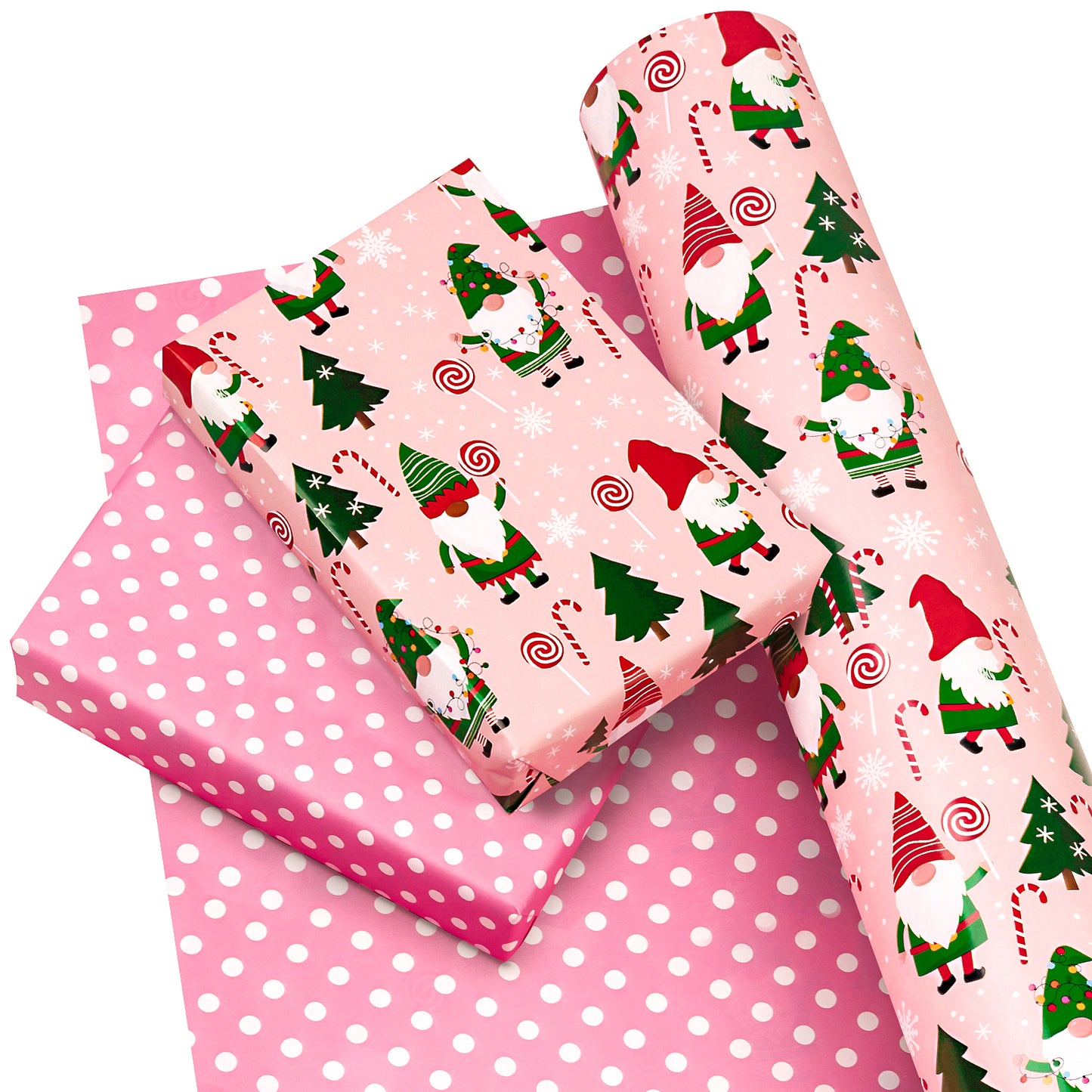 Cute Gnomes Wrapping Paper Roll with Golden Carnival on Reverse Wholesale Wrapholic