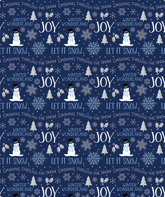 Deep Blue Joy Snowman Foil Wrapping Paper Roll Wholesale Wrapholic