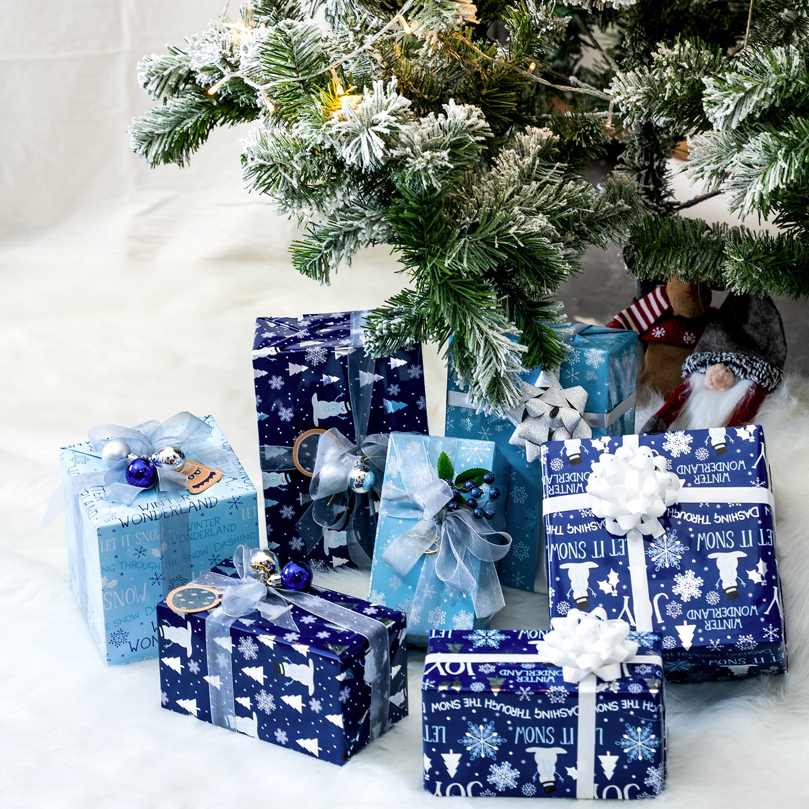 Deep Blue Joy Snowman Foil Wrapping Paper Roll Wholesale Wrapholic