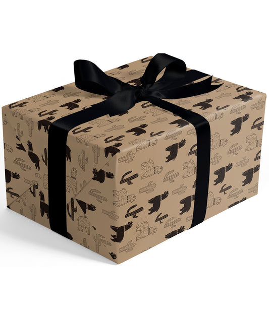 Desert Llama & Cactus Eco-Friendly Kraft Wrapping Paper Recycled RUSPEPA