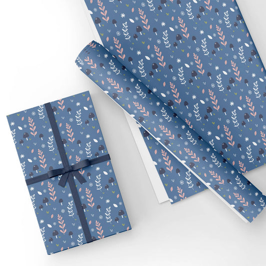 Mushroom Blue Flat Wrapping Paper Sheet Wholesale Wraphaholic