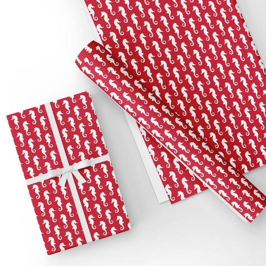 Seahorse in Red Flat Wrapping Paper Sheet Wholesale Wraphaholic