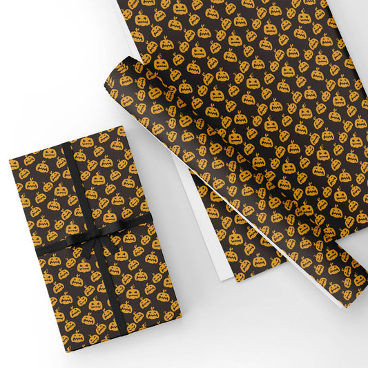Orange and Black Pumpkin Flat Wrapping Paper Sheet Wholesale Wraphaholic