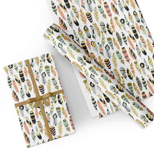 Tribal Feathers Flat Wrapping Paper Sheet Wholesale Wraphaholic