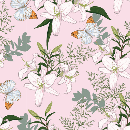 Elegant Floral with Butterfly in Pink Flat Wrapping Paper Sheet Wholesale Wraphaholic