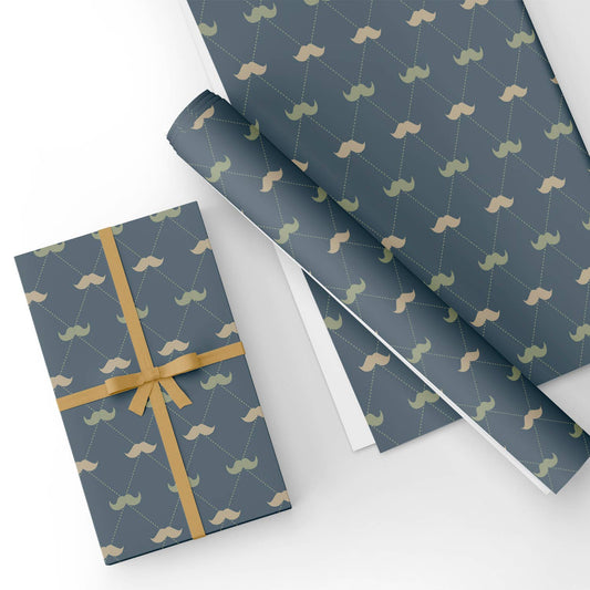Moustache Navy Blue Flat Wrapping Paper Sheet Wholesale Wraphaholic