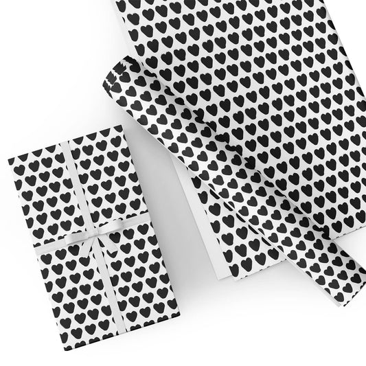 Black and White Love Heart Flat Wrapping Paper Sheet Wholesale Wraphaholic