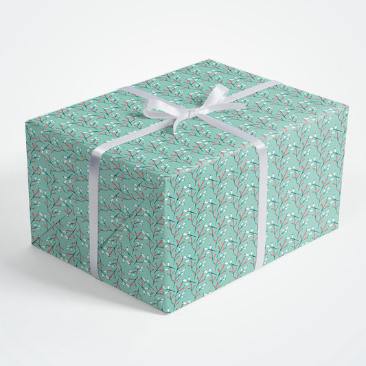 Floral Bud in Cyan Flat Wrapping Paper Sheet Wholesale Wraphaholic