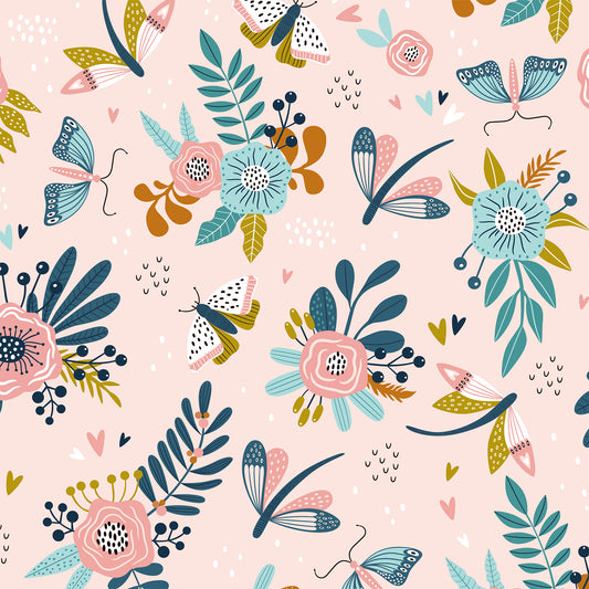 Flowers Leaves in Pink Flat Wrapping Paper Sheet Wholesale Wraphaholic