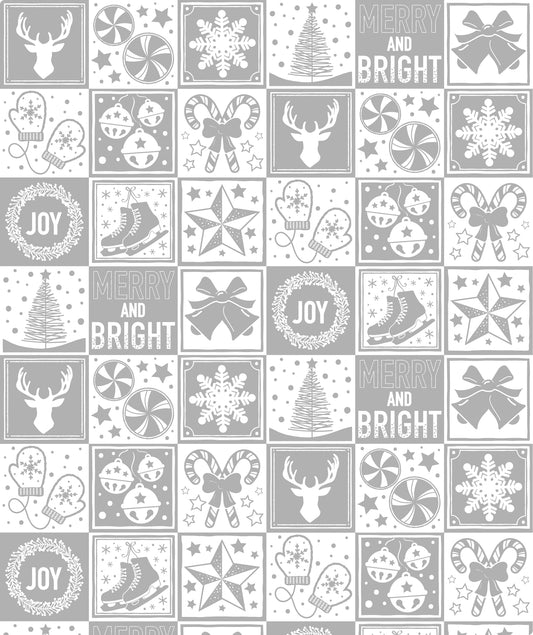 Gray & White Christmas Block Wire Aluminized Film Foil Wrapping Paper Roll Wholesale Wrapholic