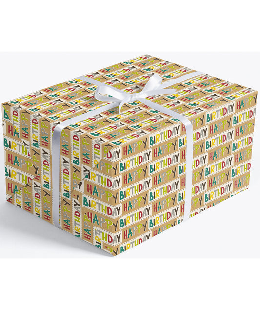 Happy Birthday Lettering Eco-friendly Kraft Wrapping Paper Recycled RUSPEPA
