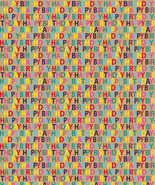 Happy Birthday Repeat Lettering Eco-friendly Kraft Wrapping Paper Recycled RUSPEPA